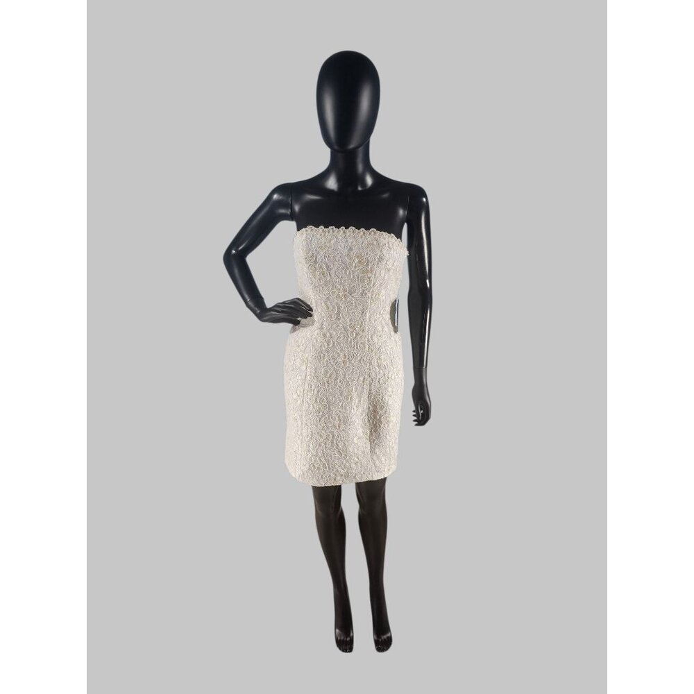 VINTAGE Miniskirt Fitted White Embellished Lace Wedding Gown
